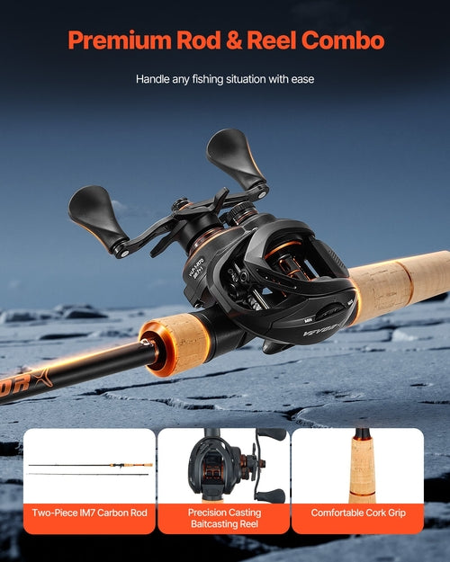 Combo de caña y carrete de pesca; caña y carrete de baitcasting de fibra de carbono IM7