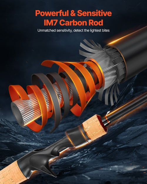 Combo de caña y carrete de pesca; caña y carrete de baitcasting de fibra de carbono IM7
